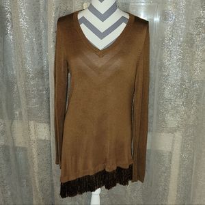 Carmen Brown Fringe Asymmetrical Tunic